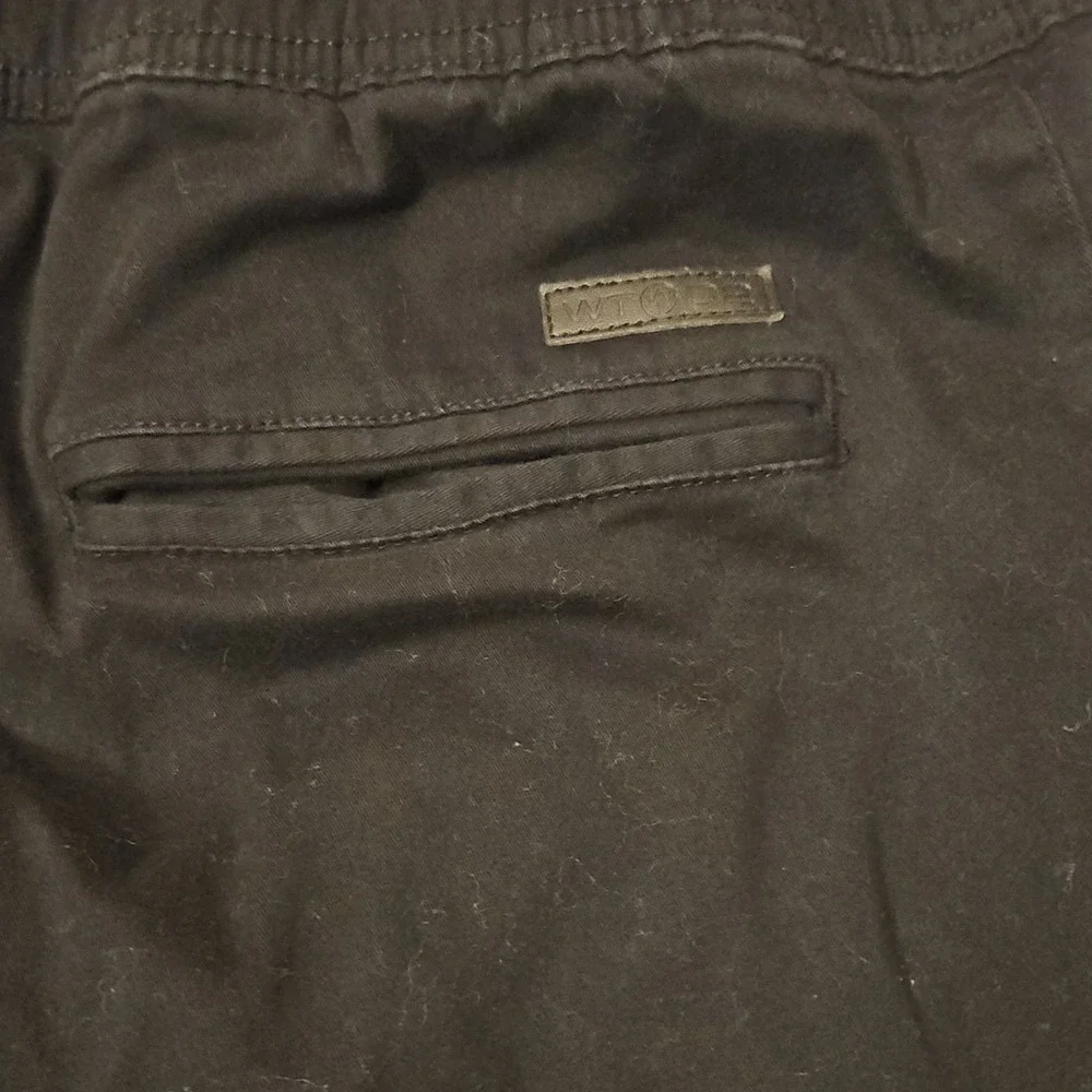 WT02 Men's Black Jogger Pants Cotton Spandex Size M Elastic Waist Tapered